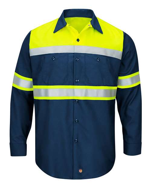 Red Kap Men's Tall Hi-Visibility Colorblock Ripstop Long Sleeve Work Shirt - SY70T