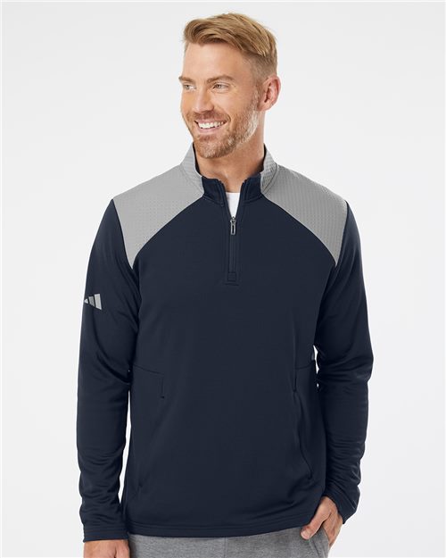 Adidas Men's Textured Mixed Media Quarter-Zip Pullover - A532