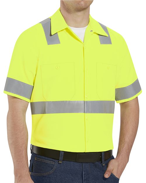 Red Kap Men's High Visibility Safety Short Sleeve Work Shirt - SS24HV