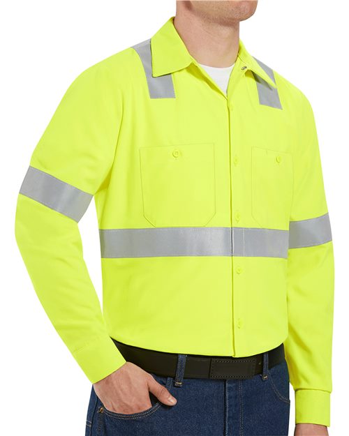 Red Kap Men's High Visibility Safety Long Sleeve Work Shirt - SS14HV