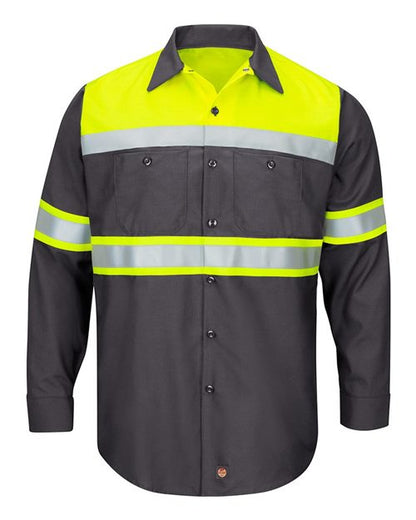 Red Kap Men's Tall Hi-Visibility Colorblock Ripstop Long Sleeve Work Shirt - SY70T