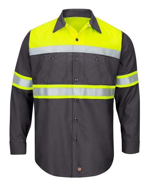 Red Kap Men's Tall Hi-Visibility Colorblock Ripstop Long Sleeve Work Shirt - SY70T