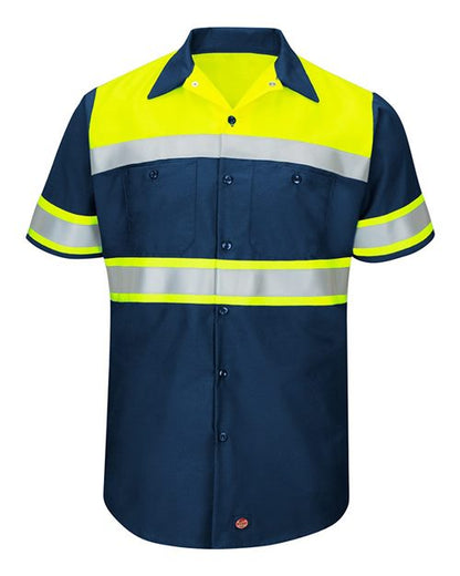 Red Kap Men's Hi-Visibility Colorblock Ripstop Short Sleeve Work Shirt - SY80