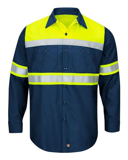 Red Kap Men's Hi-Visibility Colorblock Ripstop Long Sleeve Work Shirt - SY70