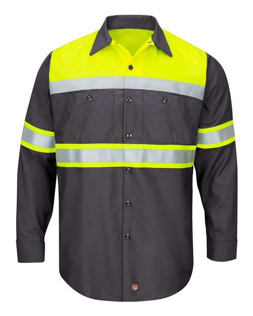Red Kap Men's Tall Hi-Visibility Colorblock Ripstop Long Sleeve Work Shirt - SY70T