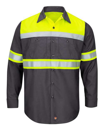 Red Kap Men's Tall Hi-Visibility Colorblock Ripstop Long Sleeve Work Shirt - SY70T