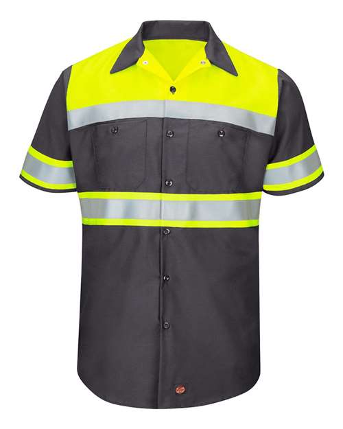 Red Kap Men's Hi-Visibility Colorblock Ripstop Short Sleeve Work Shirt - SY80