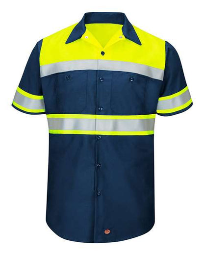 Red Kap Men's Tall Hi-Visibility Colorblock Ripstop Short Sleeve Work Shirt - SY80T