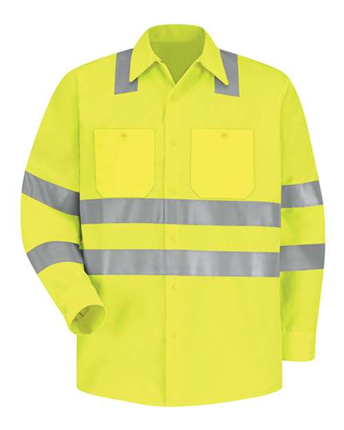 Red Kap Men's High Visibility Safety Long Sleeve Work Shirt - SS14HV