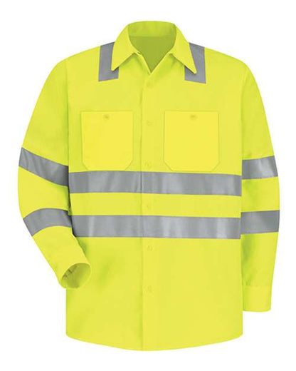Red Kap Men's High Visibility Safety Long Sleeve Work Shirt - SS14HV