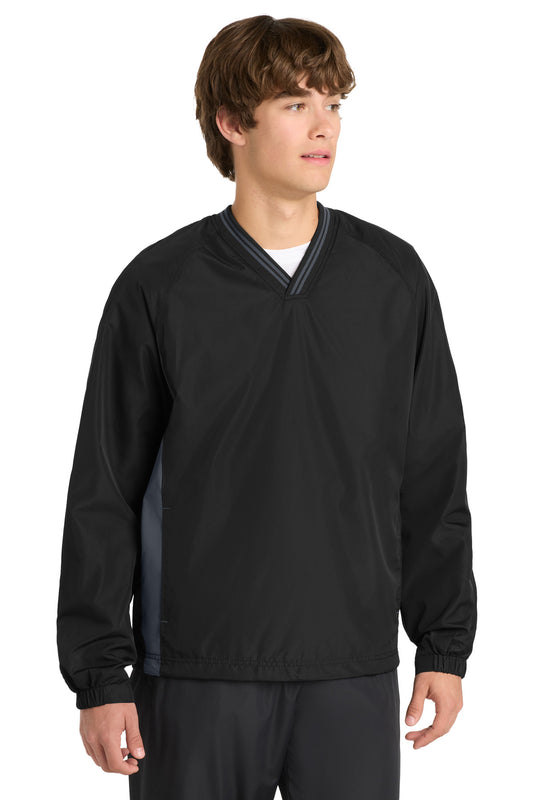 Sport-Tek Tipped V-Neck Raglan Wind Shirt. JST62