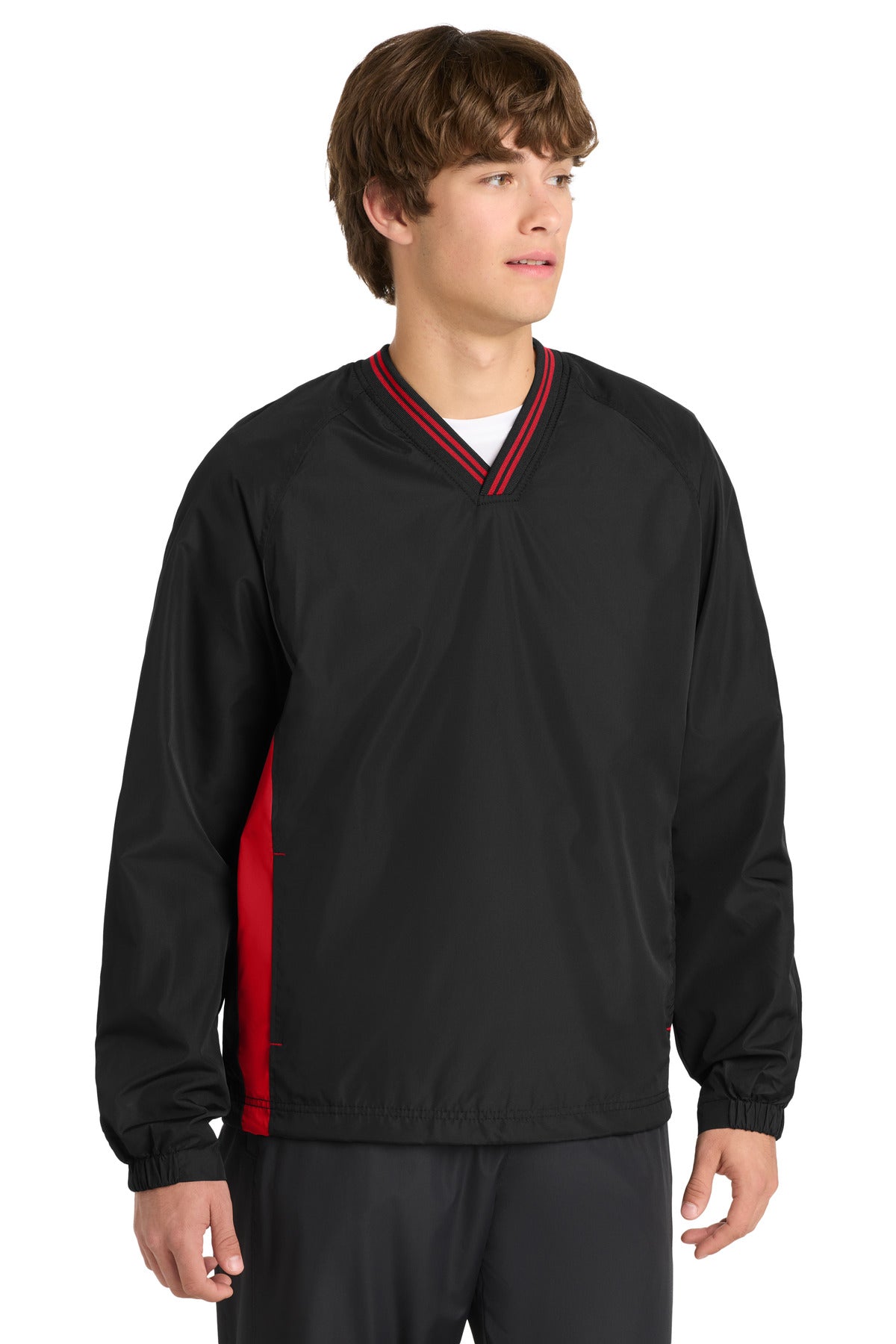 Sport-Tek Tipped V-Neck Raglan Wind Shirt. JST62