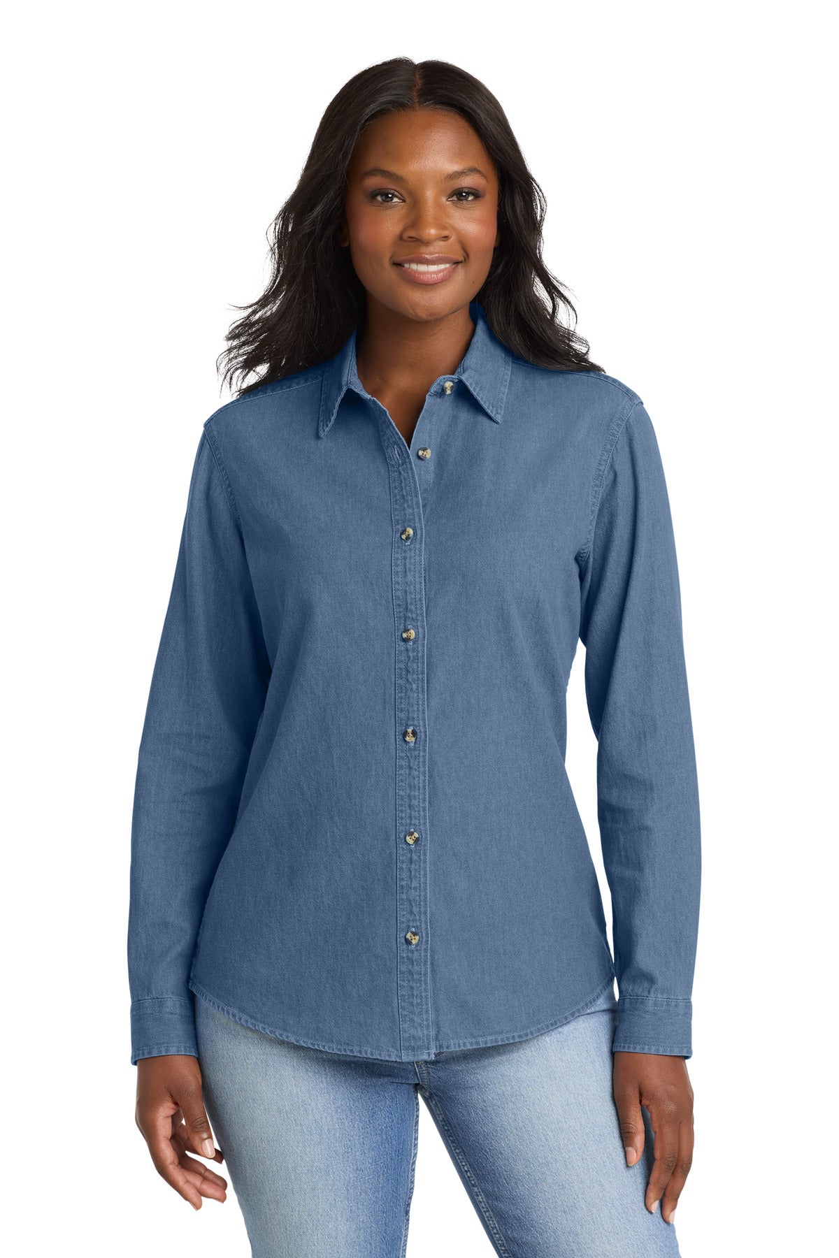 Port & Co Women's Long Sleeve Value Denim Shirt.  LSP10
